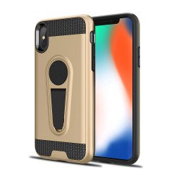 iPhone Xr 6.1in Metallic Plate Stand Case Work with Magnetic Mount Holder (Gold)
